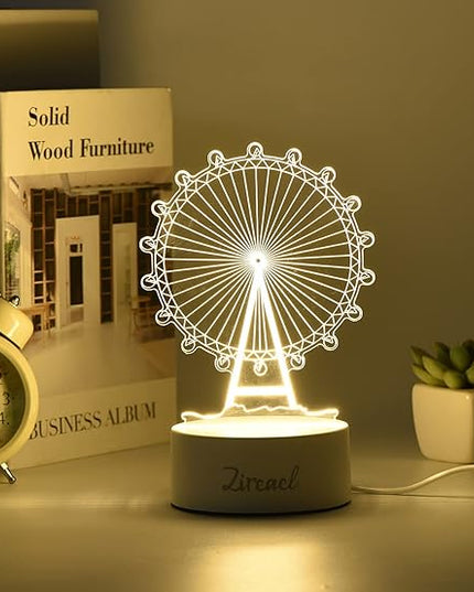 Ferris Wheel 3D Optical Illusion Night Light, Sky Wheel Themed Led Bedside Decor Romantic Present Birthday Gift for Kids Girls Teen Girls Couples - LeafyLoom