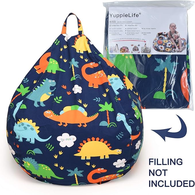 YuppieLife Kids Storage Bean Bag Cover（No Filling）Toy Organizer|Carrying Handle Sofa|Available for Kids and Teenager|Cuddle Chair|Machine Washable and Durable（38“,Dinosaur） - LeafyLoom