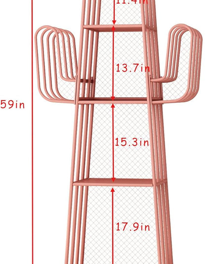 DOORXIF 4-Tier Ladder Pink Bookshelves Freestanding, Cactus Bookcase Storage Organizer Closet Corner Metal Display Cabinet, Corner Pink Bookshelf for Small Spaces, Pink Bookcase for Bedroom Office - LeafyLoom