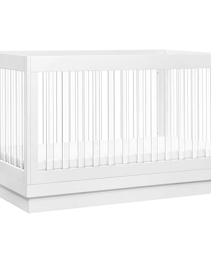 Babyletto Harlow Acrylic 3-in-1 Convertible Crib with Toddler Bed Conversion Kit in White with Acrylic Slats, Greenguard Gold Certified - LeafyLoom