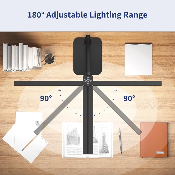 Desk Lamp Architect Task Dual Head Modern Flexible Gooseneck Tall Dimmable Light for Home Office, 5 Color Modes,Remote Control, 1500lm 24W Extra Bright Lighting - LeafyLoom