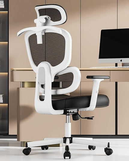 Office Chair, Ergonomic Desk Chair, High Back Desk Chair, Big and Tall Reclining Comfy Home Office Chair with Lumbar Support Breathable Mesh Computer Chair Adjustable Armrests - LeafyLoom