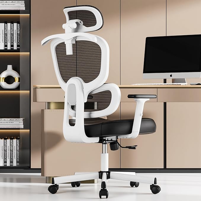Office Chair, Ergonomic Desk Chair, High Back Desk Chair, Big and Tall Reclining Comfy Home Office Chair with Lumbar Support Breathable Mesh Computer Chair Adjustable Armrests - LeafyLoom