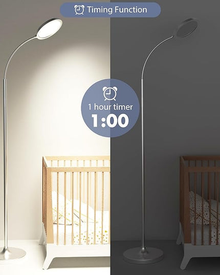 Silver Floor Lamp,Super Bright Dimmable LED Floor Lamps for Living Room, Custom Color Temperature Standing Lamp with Remote Push Button, Adjustable Gooseneck Reading Floor Lamp for Bedroom Office - LeafyLoom