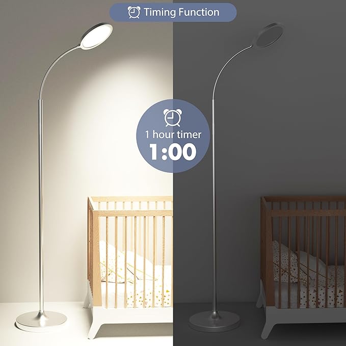 Silver Floor Lamp,Super Bright Dimmable LED Floor Lamps for Living Room, Custom Color Temperature Standing Lamp with Remote Push Button, Adjustable Gooseneck Reading Floor Lamp for Bedroom Office - LeafyLoom
