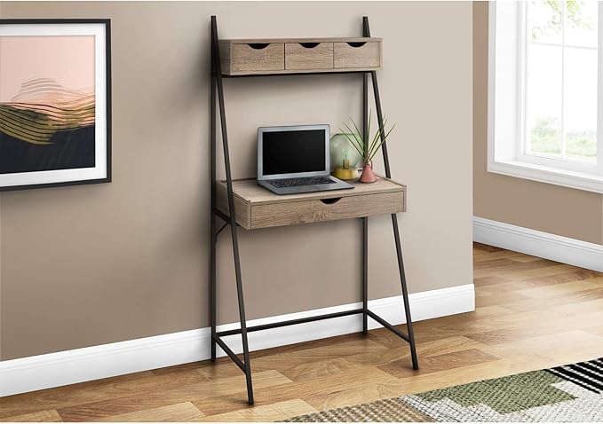 Monarch Specialties 7332 Computer Desk, Home Office, Laptop, Leaning, Storage Drawers, 32" L, Work, Metal, Laminate, Brown, Black, Contemporary, Modern Desk-32 L Dark Taupe, 31.5" L x 19" W x 61.25" H - LeafyLoom
