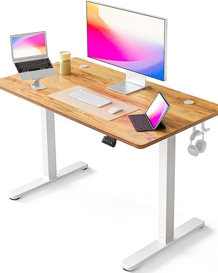 FEZIBO Electric Standing Desk, 40 x 24 Inches Height Adjustable Stand up Desk, Sit Stand Home Office Desk, Computer Desk, Light Rustic - LeafyLoom