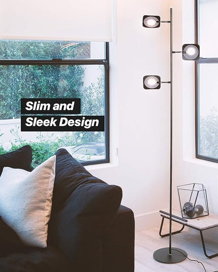 Brightech Tree Floor Lamp for Living Rooms & Offices, Dimmable Standing Lamp for Bedroom Reading, LED Spotlight Floor Lamp, Tall Lamp with Adjustable Panels for Minimal Space Use - Black - LeafyLoom
