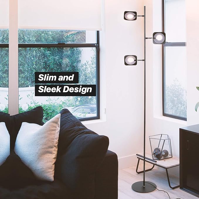 Brightech Tree Floor Lamp for Living Rooms & Offices, Dimmable Standing Lamp for Bedroom Reading, LED Spotlight Floor Lamp, Tall Lamp with Adjustable Panels for Minimal Space Use - Black - LeafyLoom