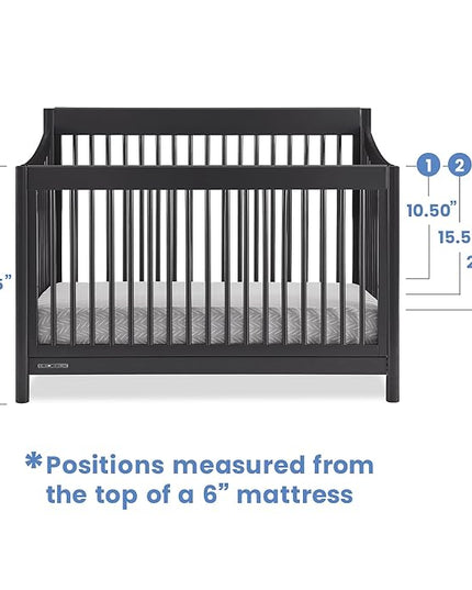 Delta Children Brooks 6-in-1 Convertible Crib, Midnight Grey + Simmons Kids Quiet Nights Breathable Crib Mattress with Removable/Machine Washable Cover (Bundle) - LeafyLoom