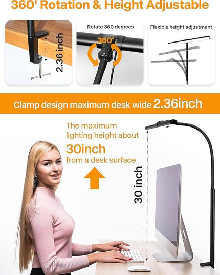 ACNCTOP LED Desk Lamp for Office Home - Eye-Caring Architect Task Lamp 25 Lighting Modes Adjustable Flexible Gooseneck Clamp Light for Workbench Drafting Reading Study (Black) - LeafyLoom