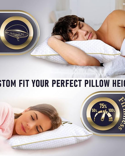 Royal Therapy 4-Pack King Memory Foam Pillow, Adjustable Shredded Pillow for Neck & Shoulder Pain Relief, Support for Back, Stomach, Side Sleepers - LeafyLoom
