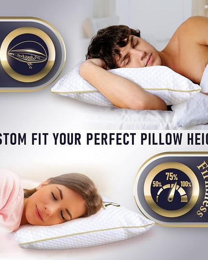 Royal Therapy Queen Memory Foam Pillow, Adjustable Shredded Odor-Free Pillow for Neck & Shoulder Pain Relief, Support for Back, Stomach, Side Sleepers, CertiPUR-US - LeafyLoom