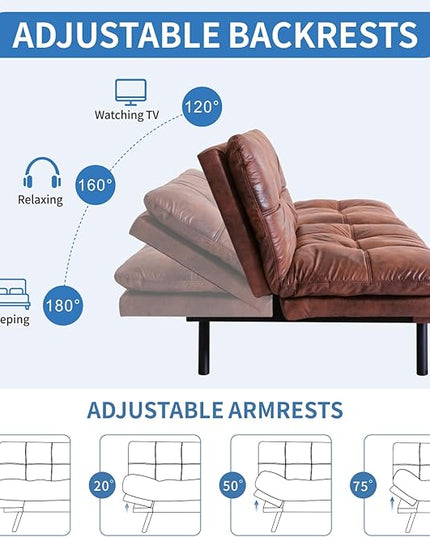 MUUEGM Faux Leather Futon Sofa Bed, Convertible Memory Foam Couch Bed, Modern Love Seat for Living Room,Compact Space,Apartment,Office,Adjustable Backrests Armrests Couch Sleeper,71" Brown - LeafyLoom