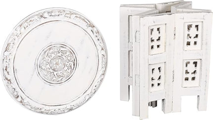 Altar Table,Round Side Table,Small Table, Round End Table,Side Table, Side Tables Living Room,End Table,Carved Side Table,Wood Accent Table,Carved Wood Table 12" Round Top x 12" High White Antique - LeafyLoom