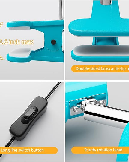 LED Clip lamp,5W Super Bright Desk Light, 330° Rotation Small Lamp with Clamp on Desk/Table/Bed Headboard/Cupboard Home Lighting, Modern and Save Space Illumination Powerful Lamp Blue - LeafyLoom