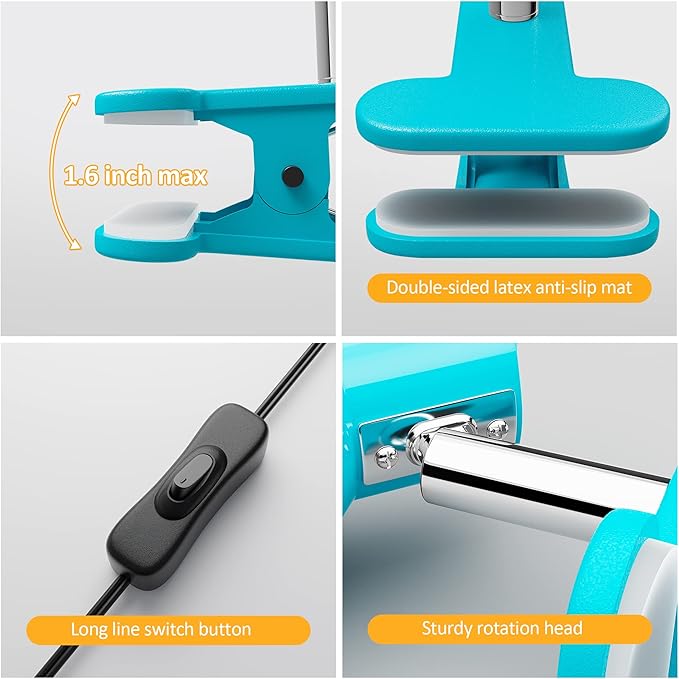 LED Clip lamp,5W Super Bright Desk Light, 330° Rotation Small Lamp with Clamp on Desk/Table/Bed Headboard/Cupboard Home Lighting, Modern and Save Space Illumination Powerful Lamp Blue - LeafyLoom