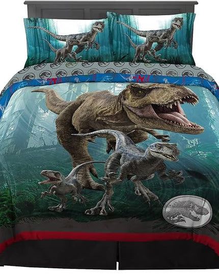 Franco Kids Bedding Super Soft Comforter and Sheet Set, 5 Piece Full Size, Jurassic World Dominion - LeafyLoom