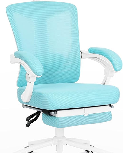 Vonesse Ergonomic Office Chair with Headrest Computer Mesh Office Chair with Footrest Big and Tall Office Chair High Back Comfortable Home Office Chair for Heavy People Desk Chair Teal/Cyan - LeafyLoom