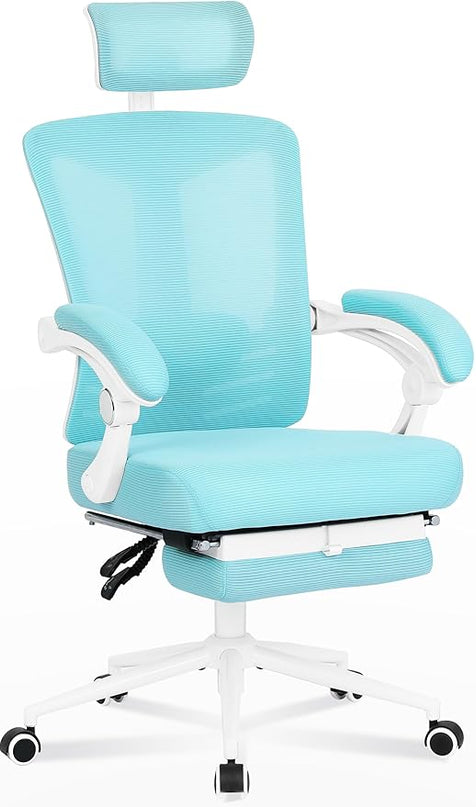 Vonesse Ergonomic Office Chair with Headrest Computer Mesh Office Chair with Footrest Big and Tall Office Chair High Back Comfortable Home Office Chair for Heavy People Desk Chair Teal/Cyan - LeafyLoom