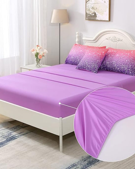 JQinHome Full Size Pink Purple Comforter Set, 6 Piece Bed in A Bag 3D Colorful Bedding Set for Girls Women - LeafyLoom