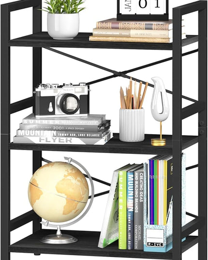 Yoobure Bookshelf Small Book Shelf, Solid Industrial 3 Tier Shelf Bookcase, Short Book Case for Bedroom, Living Room, Office Home, Small Spaces, Black - LeafyLoom