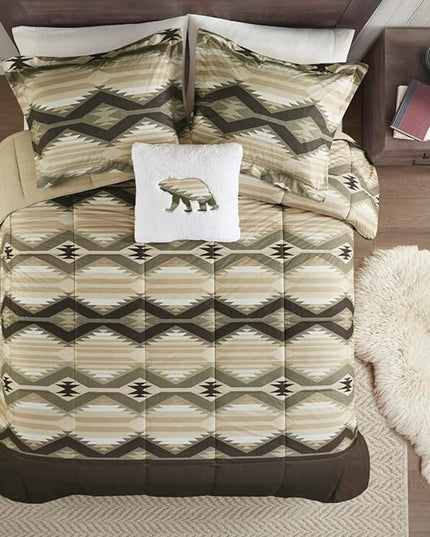Woolrich Comforter Set, Cabin Lodge, Warm Cover for Colder Season, Modern Cottage-Inspired Down Alternative Ultra Soft Microfiber Bedding, Matching Sham, Southwestern Brown Full/Queen 4 Piece - LeafyLoom