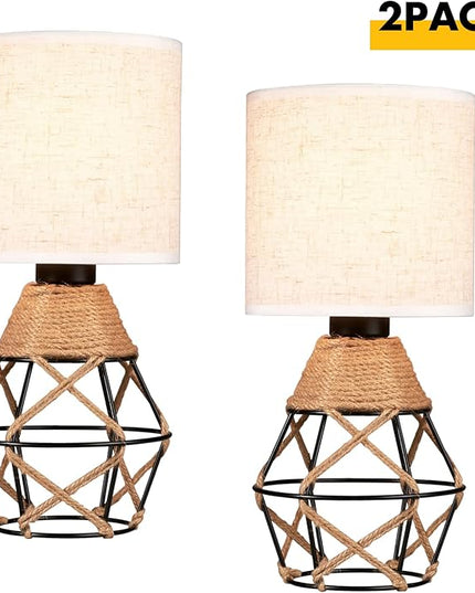 Hamilyeah Woven Table Lamps Set of 2, Farmhouse Lamps for Nightstand with On/Off Switch, Bedside Lamps with Fabric Shade, Modern Simple Lamps for Bedroom, Living Room,home office - LeafyLoom