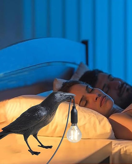 Raven Desk Lamp, Art Deco Raven Lamp, Bird Lamp, Resin LED Bird Light with Plug for Bedroom/Office/Living Room/Farmhouse - LeafyLoom