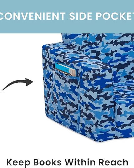 Delta Children Cozee Blue Camo Convertible Foam Chair to Lounger for Kids - LeafyLoom