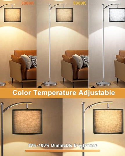 Ambimall Floor Lamp with Remote Control and Stepless Dimmable Bulb, Colors Temperature & Brightness Adjustable, Modern Floor Lamps for Living Room（Black Shade & Silver Pole） - LeafyLoom