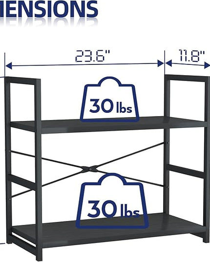 NUMENN 2 Tier Bookshelf, Bookcase Shelf Storage Organizer, Modern Book Shelf for Bedroom, Living Room and Home Office, Black - LeafyLoom