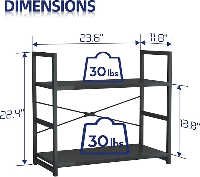NUMENN 2 Tier Bookshelf, Bookcase Shelf Storage Organizer, Modern Book Shelf for Bedroom, Living Room and Home Office, Black - LeafyLoom