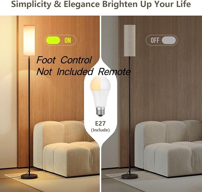 Floor Lamps for Living Room with 3 Color Temperatures, Modern Standing Lamp Tall Industrial Reading for Bedroom, Living Room, Office, Kids Room, Dimmable Floor Lamp,9W Bulb Included - LeafyLoom