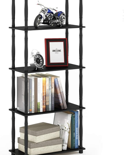 Furinno Turn-N-Tube 5-Tier Multipurpose Shelf / Display Rack / Storage Shelf / Bookshelf, Classic Tubes, Americano/Black - LeafyLoom