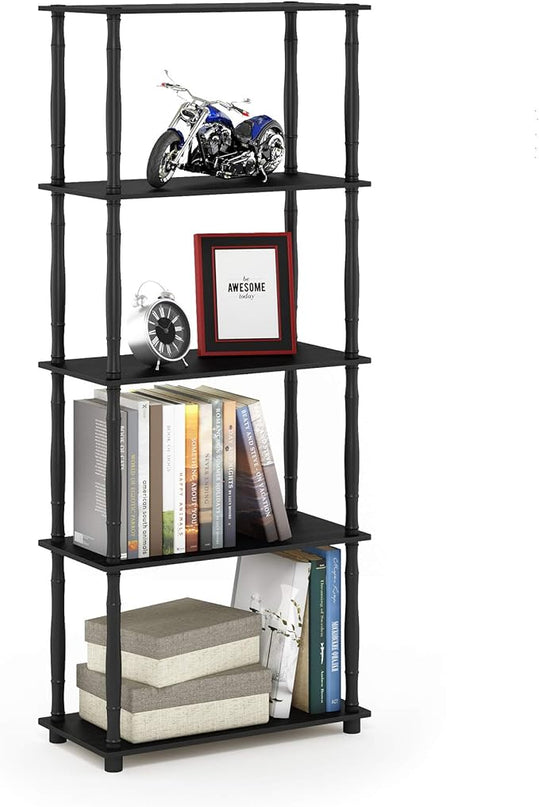 Furinno Turn-N-Tube 5-Tier Multipurpose Shelf / Display Rack / Storage Shelf / Bookshelf, Classic Tubes, Americano/Black - LeafyLoom