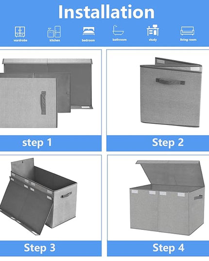 homyfort Large Toy Box Chest for Kids Boys,Collapsible Toy Bin Storage Organizer Basket with Lids for Blanket,Toys,Toddler,Nursery,Playroom (Grey) - LeafyLoom