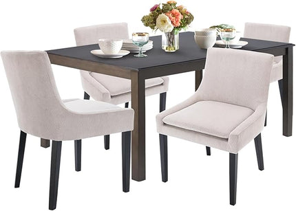 COLAMY 5-Piece Dining Table Set for 4, 60" Kitchen Wood Table with 4 Corduroy Dining Room Chairs, Brown/Beige - LeafyLoom