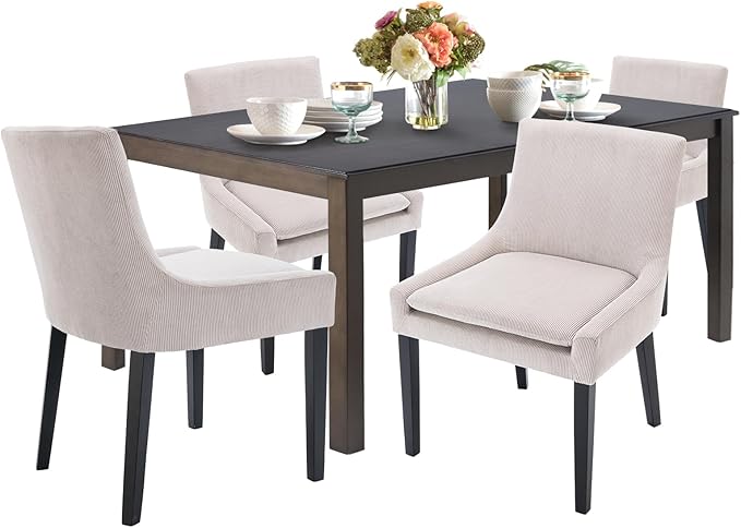 COLAMY 5-Piece Dining Table Set for 4, 60" Kitchen Wood Table with 4 Corduroy Dining Room Chairs, Brown/Beige - LeafyLoom