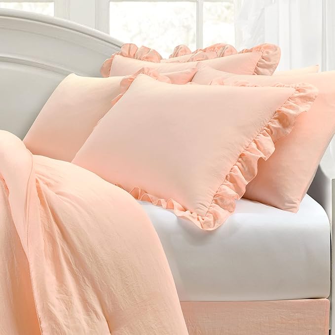 Lush Decor Reyna Ruffle Daybed Set - 6 Piece Cozy Ruffled Bedding Set - Timeless Elegance and Comfort - 68" W x 92" L, Blush - LeafyLoom