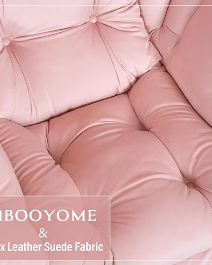 Lazy Chair with Ottoman, Modern Accent Chair Contemporary Lounge Leisure Upholstered Sofa Chair Set with Armrests, Reading Chair for Living Room, Bedroom, Office, Light Pink - LeafyLoom