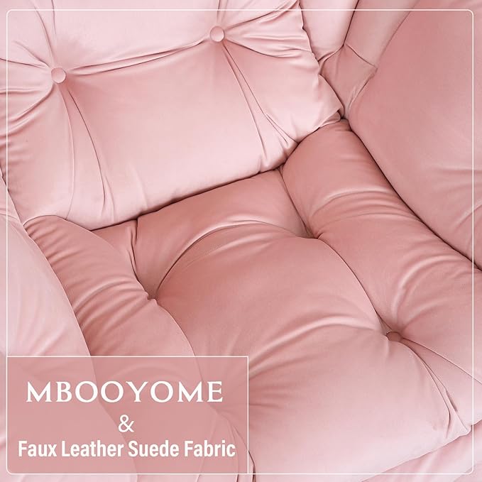 Lazy Chair with Ottoman, Modern Accent Chair Contemporary Lounge Leisure Upholstered Sofa Chair Set with Armrests, Reading Chair for Living Room, Bedroom, Office, Light Pink - LeafyLoom