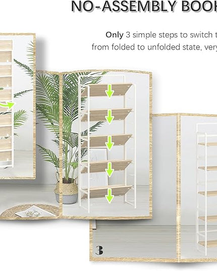 4NM No-Assembly 5 Tiers Folding Bookshelf Storage Shelves Vintage Bookcase Standing Racks Study Organizer Home Office (Natural and White) - LeafyLoom