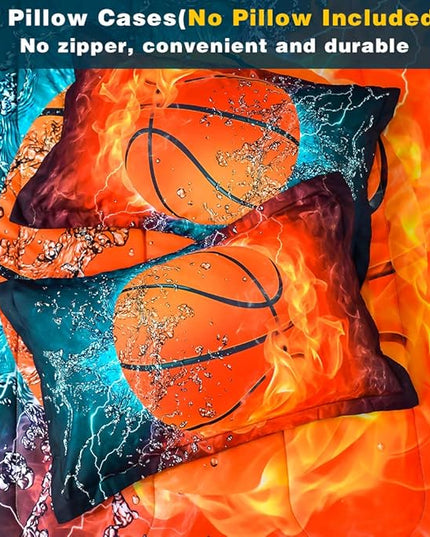 Andency Basketball Comforter Full (79x90 Inch), 3 Pieces(1 Basketball Comforter, 2 Pillowcases) Sport Microfiber Basketball Comforter Set Bedding Set for Kids Boys Girls Teens - LeafyLoom