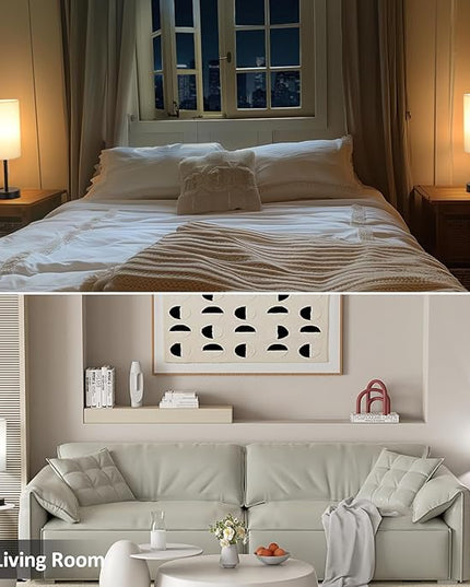 Plus Bedside Table Lamps Set of 2 - 3 Color Temperatures Pull Chain Lamp with AC Outlet Charging Port, Two Round Night Stand Lamps for Bedroom Guest Room Office, Bed Side Light with E26 LED Bulbs - LeafyLoom