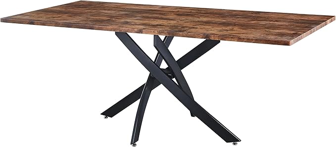 NicBex Dining Table Contemporary Kitchen Table Farmhouse Rustic Rectangle MDF Dining Table, Printed Walnut Table Top and Black Metal Base Rectangular Dining Table, Easy Assembly, Walnut - LeafyLoom