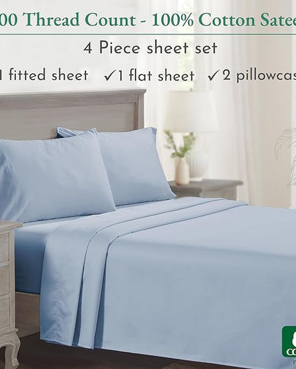 California Design Den California King Sheet Set - 100% Cotton, 600 Thread Count Deep Pocket Cal King Sheet Set, Luxury Hotel-Quality Sheets with Soft Sateen Weave - Blue - LeafyLoom