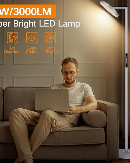 OUTON LED Torchiere Floor Lamp, 30W/3000LM Dimmable Super Bright Standing Lamp with Remote Touch Control, 4 Color Temperature, Memory Function for Living Room, Bedroom, Office (Cool Gray) - LeafyLoom