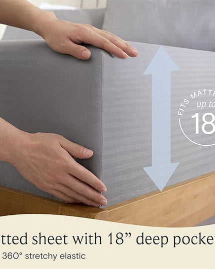 LuxClub 6 PC King Size Sheet Set Bed Sheets, Breathable Luxury Bed Sheets, Deep Pockets 18" Wrinkle Free Cooling Bed Sheets Machine Washable Hotel Bedding (King, Striped Light Grey) - LeafyLoom