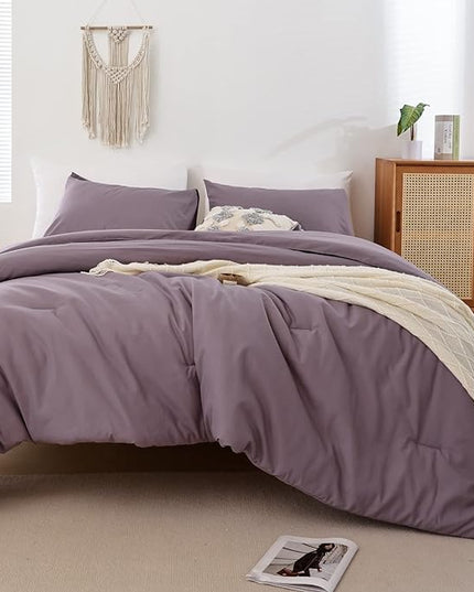 ROSGONIA King Size Comforter Set Dusty Purple, 3pcs (1 Boho Comforter & 2 Pillowcases) All Season Bedding Lightweight Bedspread Blanket Quilt - LeafyLoom